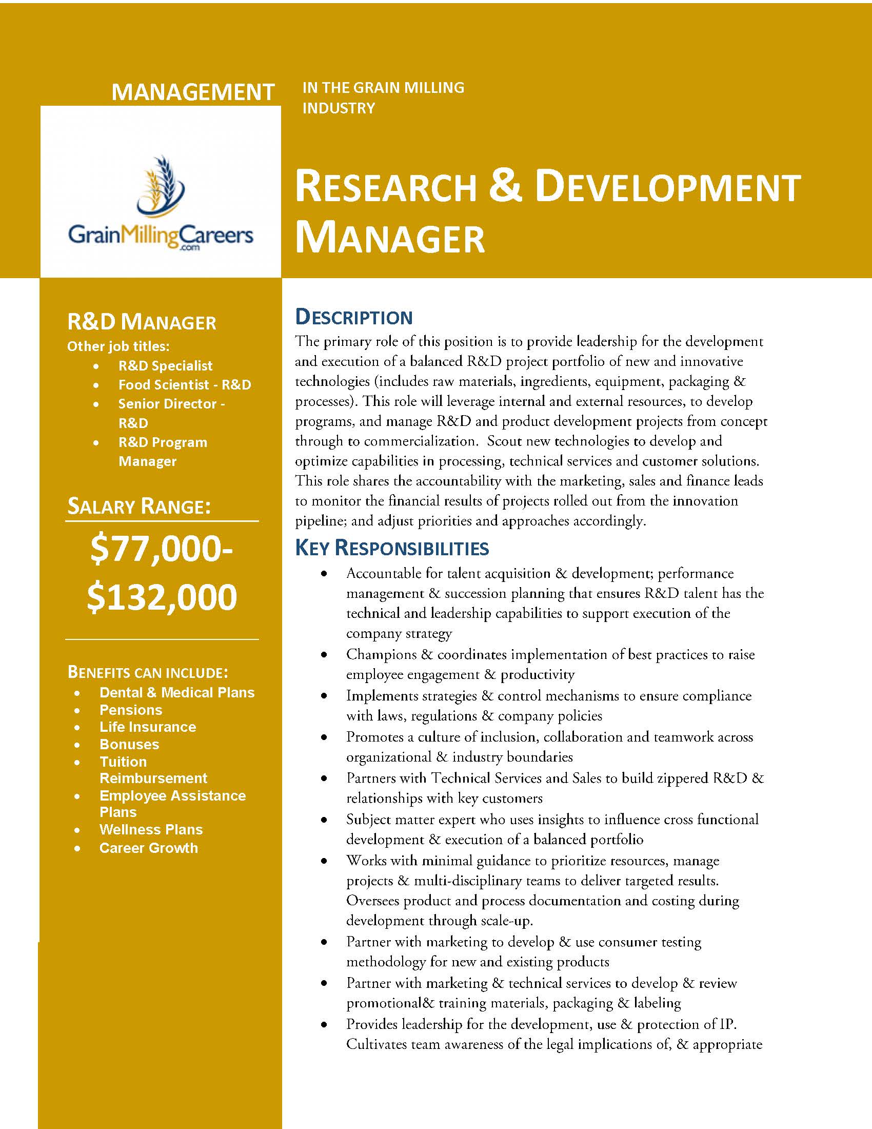 Research Development Manager Grain Milling Careers